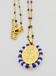 Wonderdadige Medaille Blauwe en Witte Kralen + Ketting met Kralen
