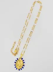 Wonderdadige Medaille Blauwe en Witte Kralen + Ketting met Witte Kralen