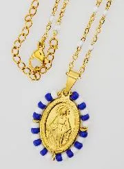 Wonderdadige Medaille Blauwe en Witte Kralen + Ketting met Witte Kralen