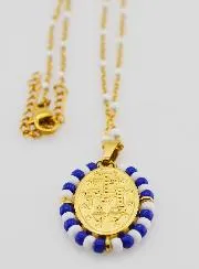 Religieus Collier met Kralen en Wonderdadige Medaille - Blauw en Wit