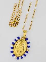 Religieus Collier met Kralen en Wonderdadige Medaille - Blauw en Wit