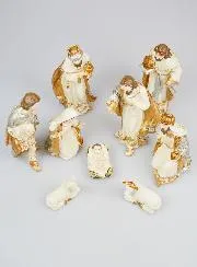 Kerststal 9 Beeldjes Beige en Goud