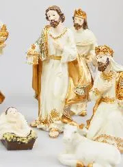 Kerststal 9 Beeldjes Beige en Goud