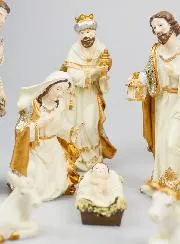 Kerststal 9 Beeldjes Beige en Goud
