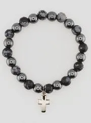 Armband met Kruis - Hematiet en Sneeuwvlok Obsidiaan