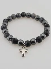 Edelsteen Armband - Sneeuw-Obsidiaan en Hematiet