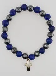 Armband met Kruis - Hematiet en Lapis Lazuli