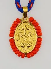 Wonderdadige Medaille Rode Kralen - Koord