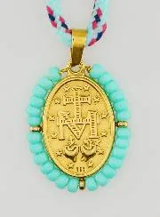 Ketting Koord Wonderdadige Medaille met Groene Kralen