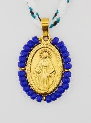 Wonderdadige Medaille Blauwe Kralen en Koord
