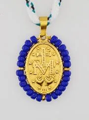 Wonderdadige Medaille Blauwe Kralen en Koord