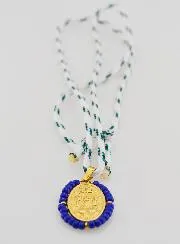 Halsketting Koord Wonderdadige Medaille met Blauwe Kralen