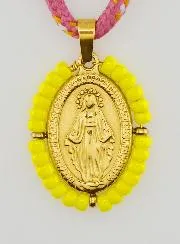 Ketting Koord Wonderdadige Medaille met Gele Kralen