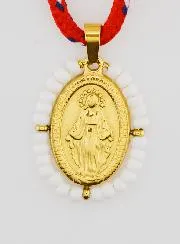Wonderdadige Medaille Witte Kralen en Koord