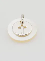 Hanger Zilveren Penning met Parelmoer  - Kruis