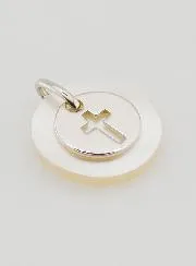 Hanger Zilveren Penning met Parelmoer  - Kruis