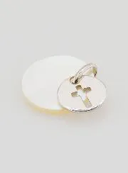 Hanger Zilveren Penning met Parelmoer  - Kruis