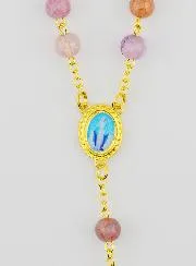 Rozenkrans met Paarse Glas Kralen - Maria Wonderdadige