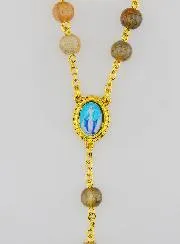 Rozenkrans met Bruine Glazen Kralen - Wonderdadige Medaille