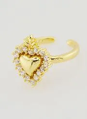 Verstelbare Ex Voto Ring van Goudkleurig Messing en Strass