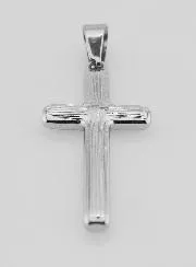 Gestreepte Kruis Hanger van Zilverkleurig Roestvrij Staal - 35mm
