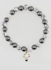 Religieuze Armband met Kruis - Hematiet en Howliet