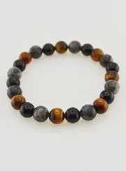 Armband van Tijgeroog - Onyx - Larvikiet - 8mm