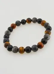 Armband van Tijgeroog - Onyx - Larvikiet - 8mm