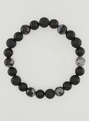 Armband van Obsidiaan, Zwarte Onyx en Lavasteen