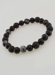 Armband van Obsidiaan, Zwarte Onyx en Lavasteen