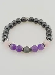 Armband met Hematiet, Amethist, Labradoriet, Kwarts - 8mm