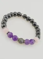 Armband met Hematiet, Amethist, Labradoriet, Kwarts - 8mm