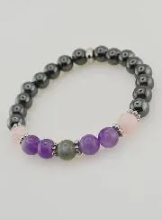 Armband met Hematiet, Amethist, Labradoriet, Kwarts - 8mm