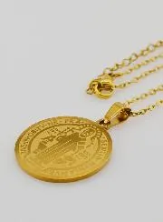 Religieus Collier Medaille van Sint Benedictus  - Goudkleurig