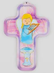 Houten Kruis voor Kind - Engel met Harp