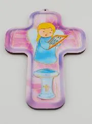 Houten Kruis voor Kind - Engel met Harp