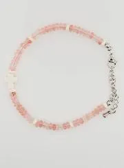 Armband met Kruis en Roze Glazen Stenen
