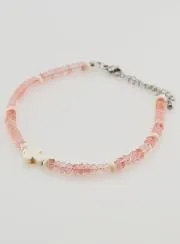 Armband met Kruis en Roze Glazen Stenen