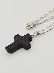Religieus Collier Roestvrijstalen Ketting en Kruis van Lavasteen