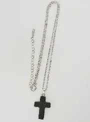 Religieus Collier Roestvrijstalen Ketting en Kruis van Lavasteen
