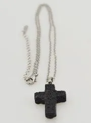 Religieus Collier Roestvrijstalen Ketting en Kruis van Lavasteen