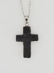 Religieus Collier Roestvrijstalen Ketting en Kruis van Lavasteen