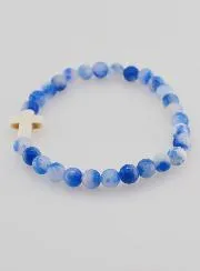 Religieuze Armband met Kruis - Blauwe Jade