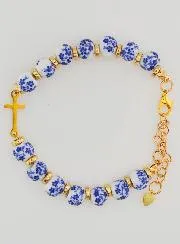 Armband met Kruis en Keramische Kralen - Blauw