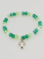 Armband met Kruis en Glazen Kralen - Groen