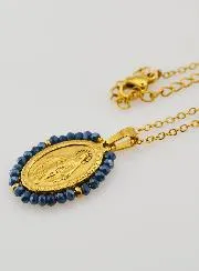 Wonderdadige Medaille gefacetteerde Kralen met Halsketting – Blauw