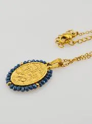 Wonderdadige Medaille gefacetteerde Kralen met Halsketting – Blauw