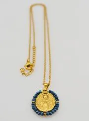 Wonderdadige Medaille gefacetteerde Kralen met Halsketting – Blauw