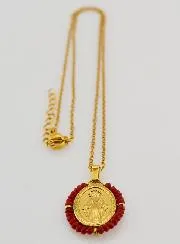 Wonderdadige Medaille Gefacetteerde Kralen met Ketting – Rood