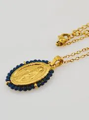Wonderdadige Medaille Gefacetteerde Kralen met Collier – Donkerblauw